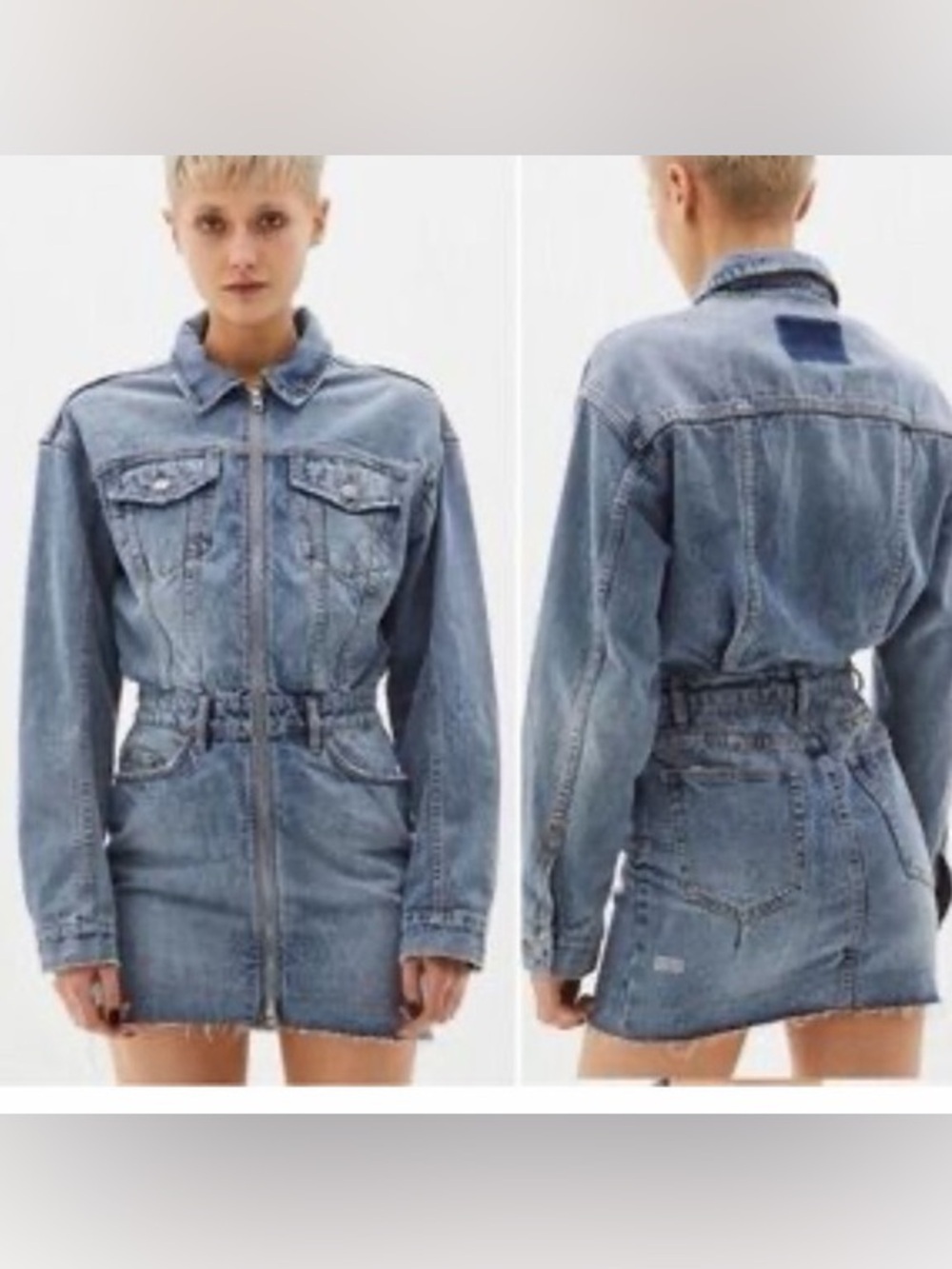 New KSUBI Underrated Denim Domino Zip-Front Mini Dress in Light Blue (121)